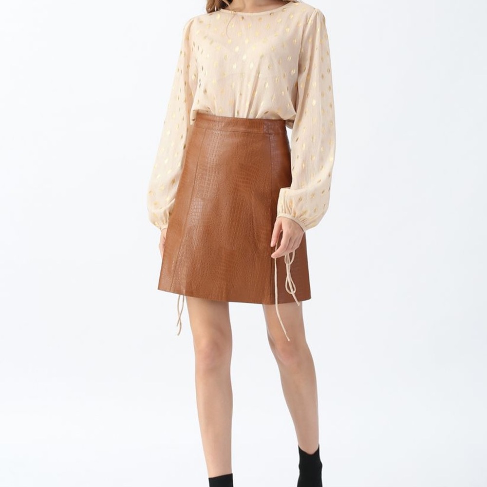 Chicwish Crocodile Print Faux Leather Skirt in Caramel